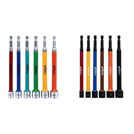 Wiha SAE and Metric 6-Inch 70486 & 70487 6+6 Piece Color Coded Magnetic Nut Setters 784786+78487